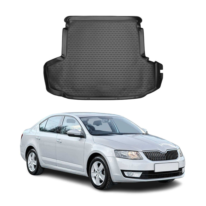 OMAC Tapis de coffre pour Skoda Octavia Mk3 A7 2017-2019 en caoutchouc Noir