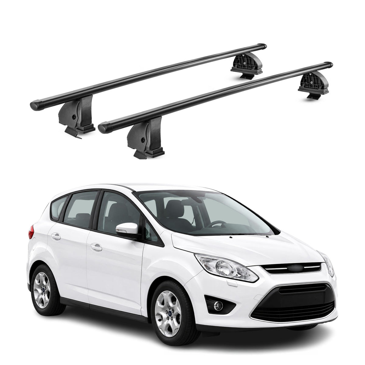 Barres de toit transversales acier pour Ford C-Max II 2010-2019 TÜV Noir 2Pcs