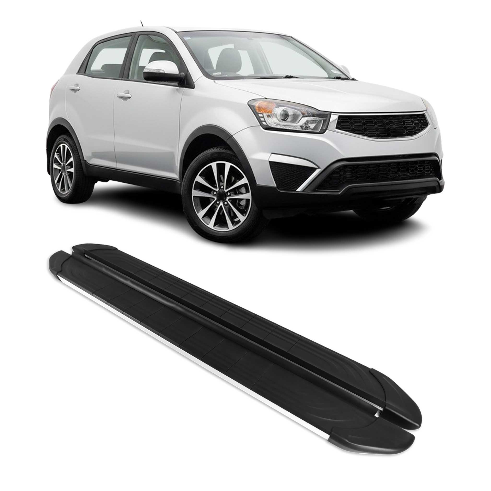 Marchepieds Latéraux pour Ssangyong Korando 2011-2019 Alu Gris Noir 2Pcs