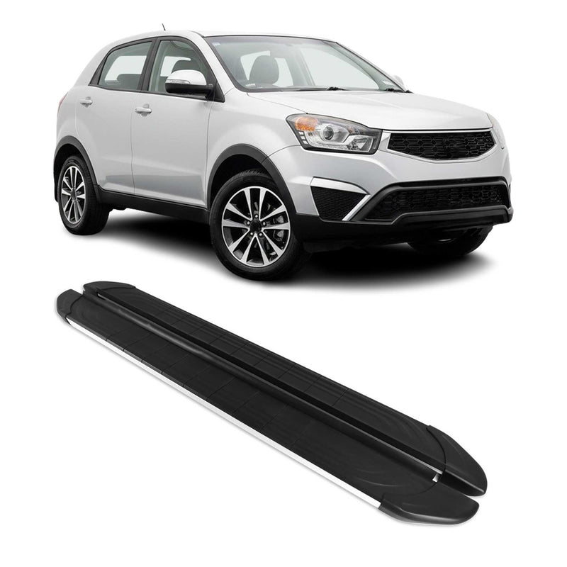 Marchepieds Latéraux pour Ssangyong Korando 2011-2019 Alu Gris Noir 2Pcs