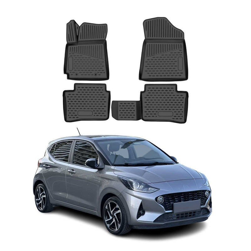 OMAC Tapis de sol pour Hyundai i10 2019-2025 sur mesure en caoutchouc Noir