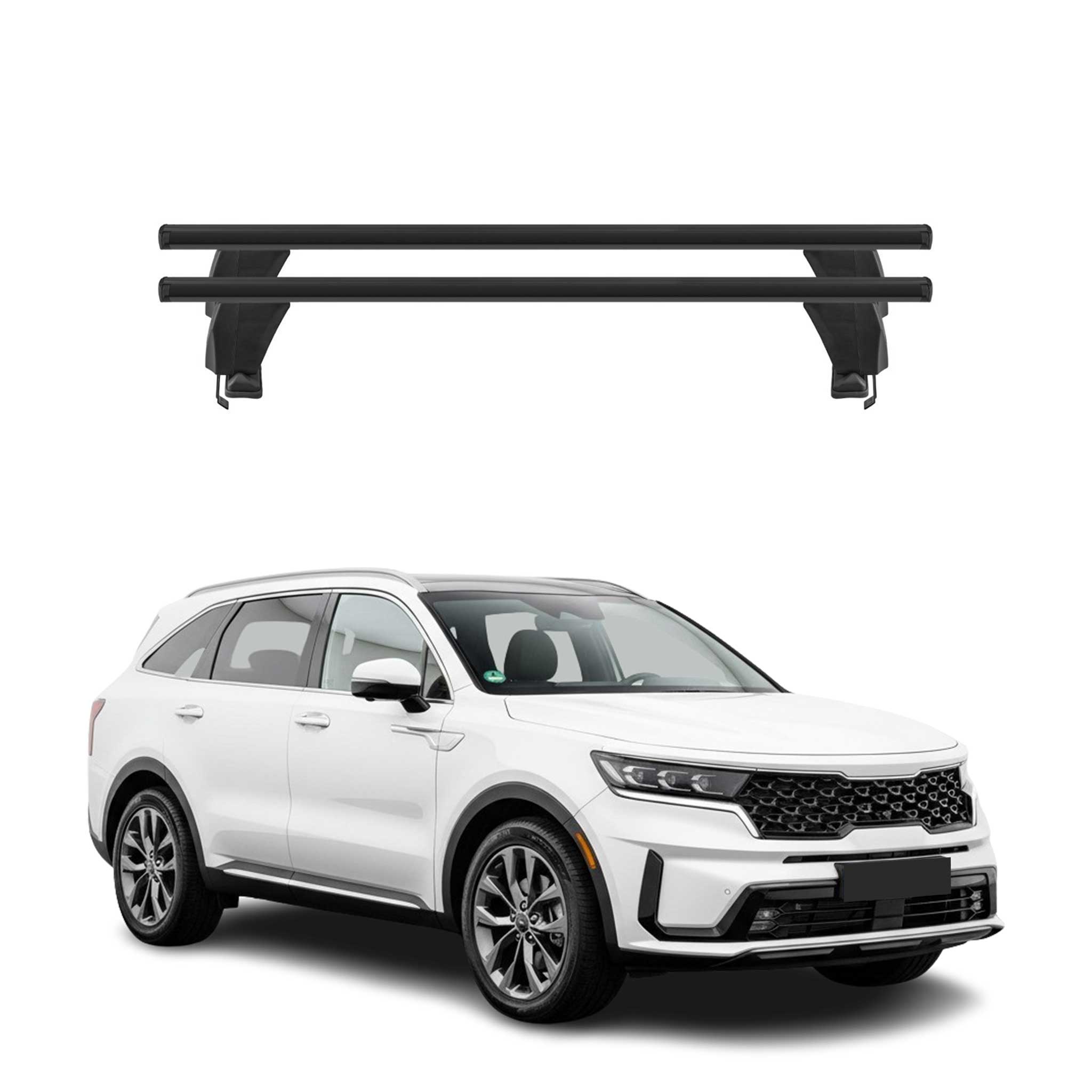 Menabo Barres de toit Transversales pour Kia Sorento 2021-2026 Alu Noir 2x