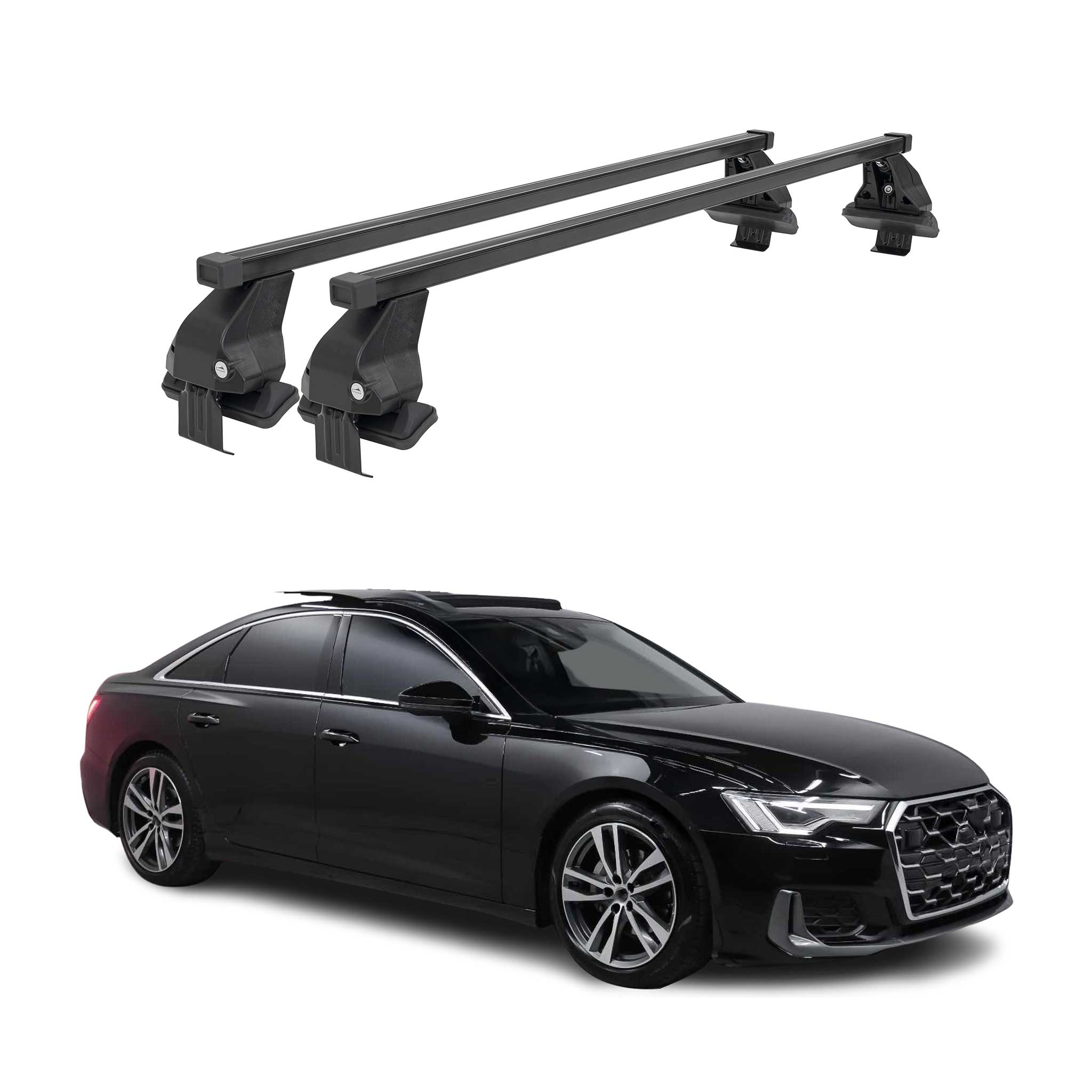 Barres de toit transversales Menabo pour Audi A6 S6 C8 Berline 2018-2025 Noir