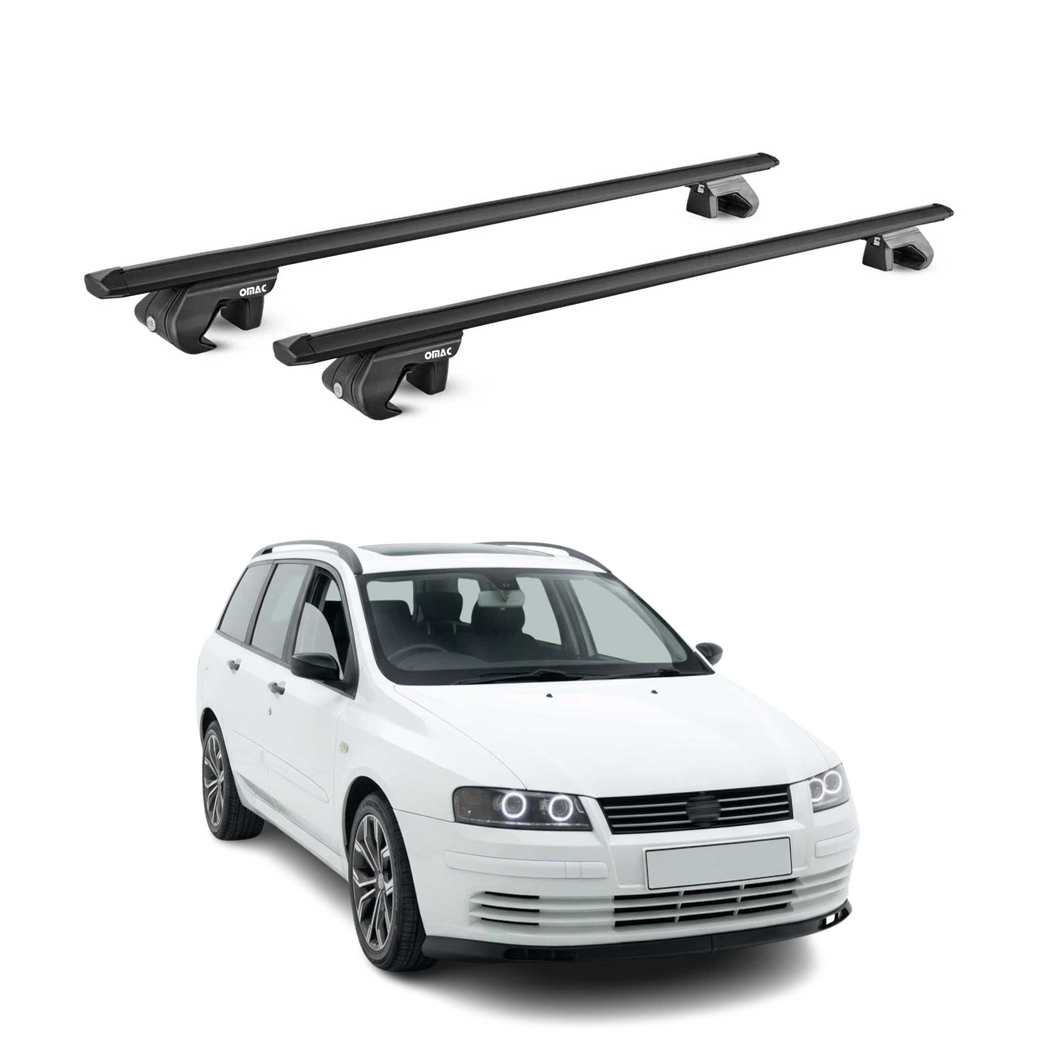 Barres de toit transversales ABE pour Fiat Stilo Break 2001-2007 Alu Noir 2x