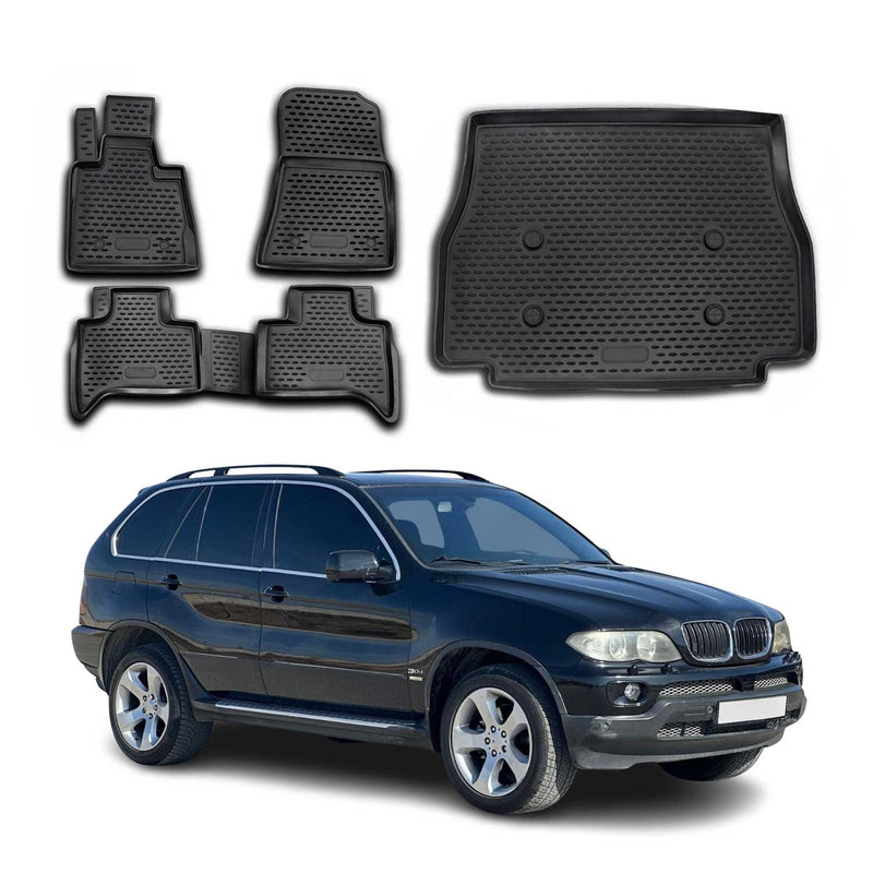 Kit Tapis de sol et coffre pour BMW X5 E53 1999-2006 en Caoutchouc TPE Noir