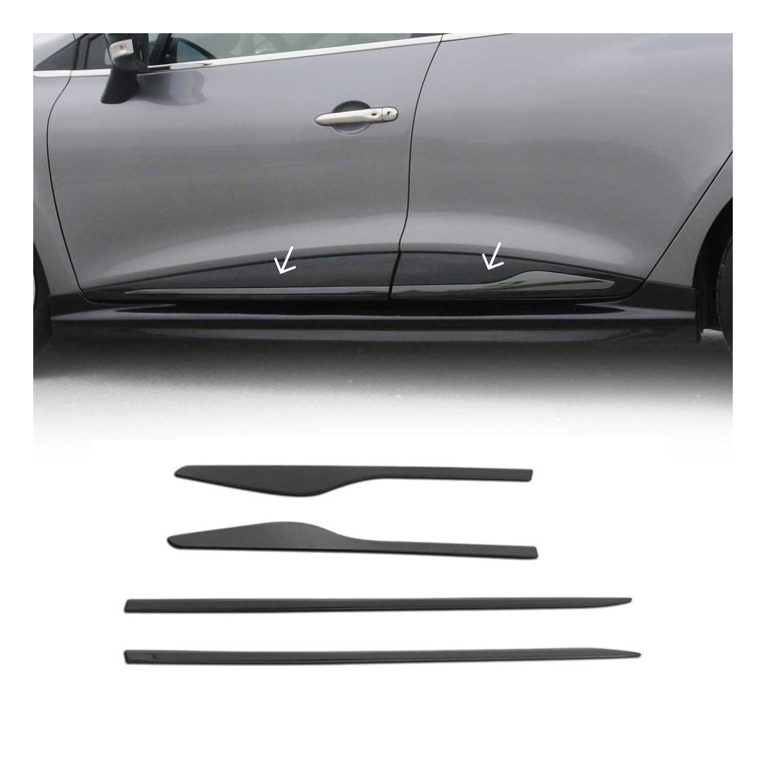 Garniture Baguette de porte latérale pour Renault Clio 2012-2019 inox Foncé 4Pcs
