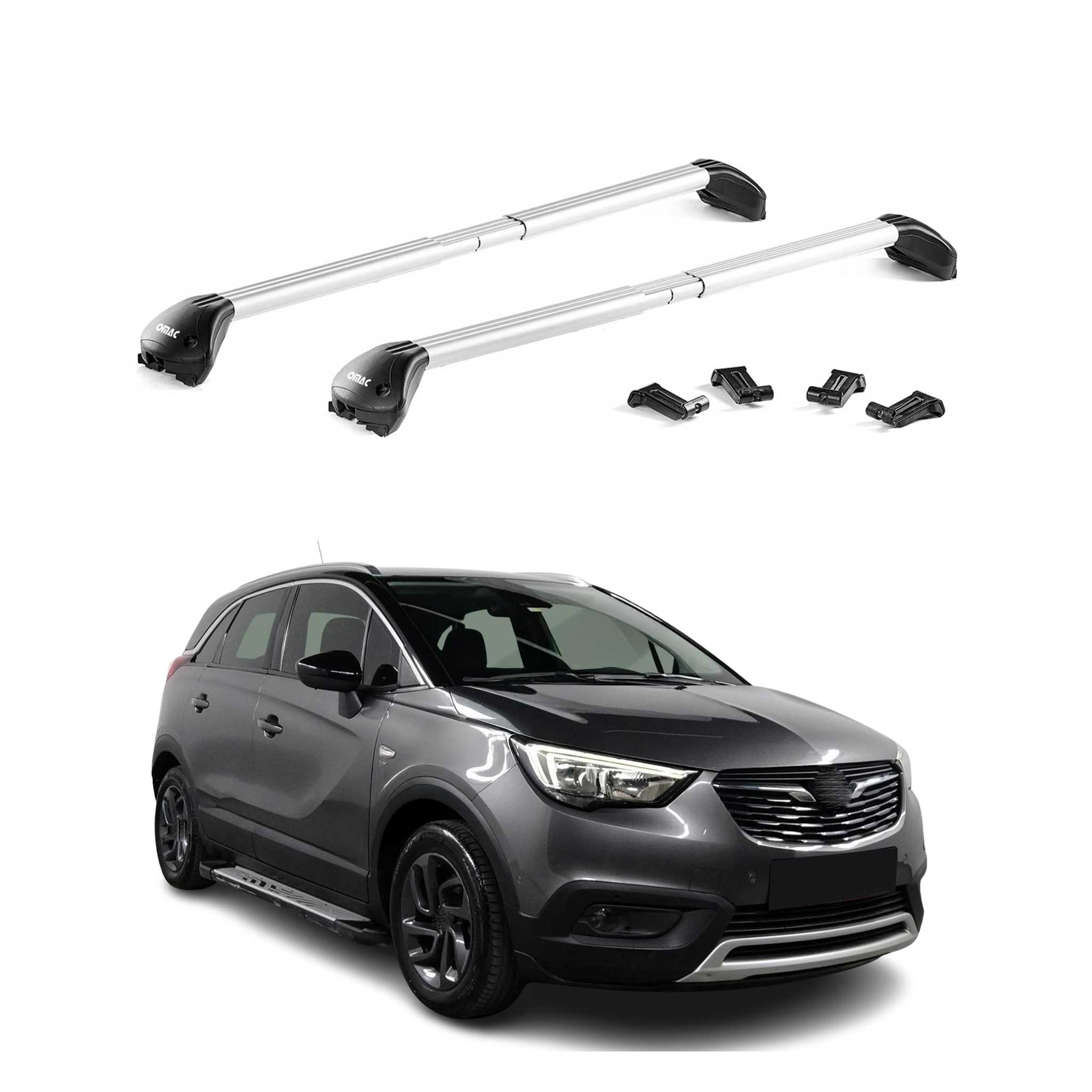 Barres de toit transversales pour Opel Crossland X/Grandland X 2017-24 Gris ABE