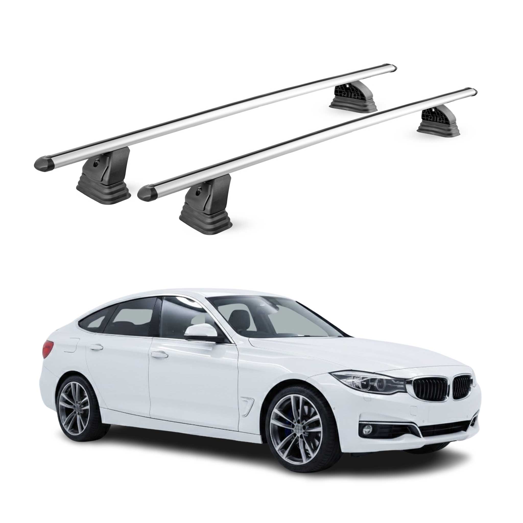 Barres de toit transversales Alu pour Bmw Serie 3 GT F34 2012-2018 TÜV Gris 2Pcs