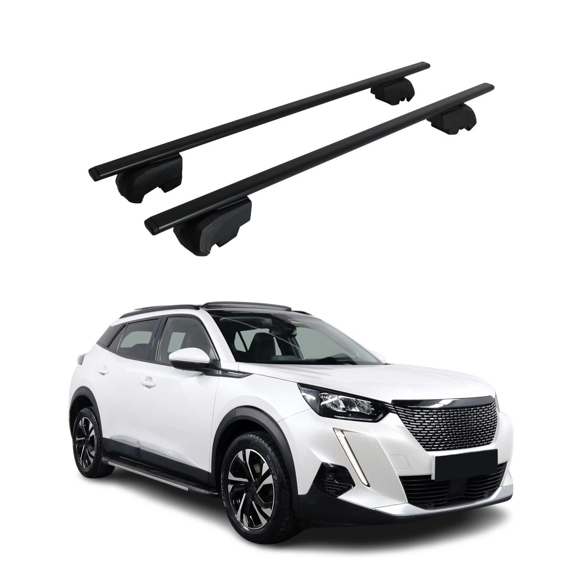 Barres de toit Transversales pour Peugeot 2008 2019-2023 Fer Noir ABE