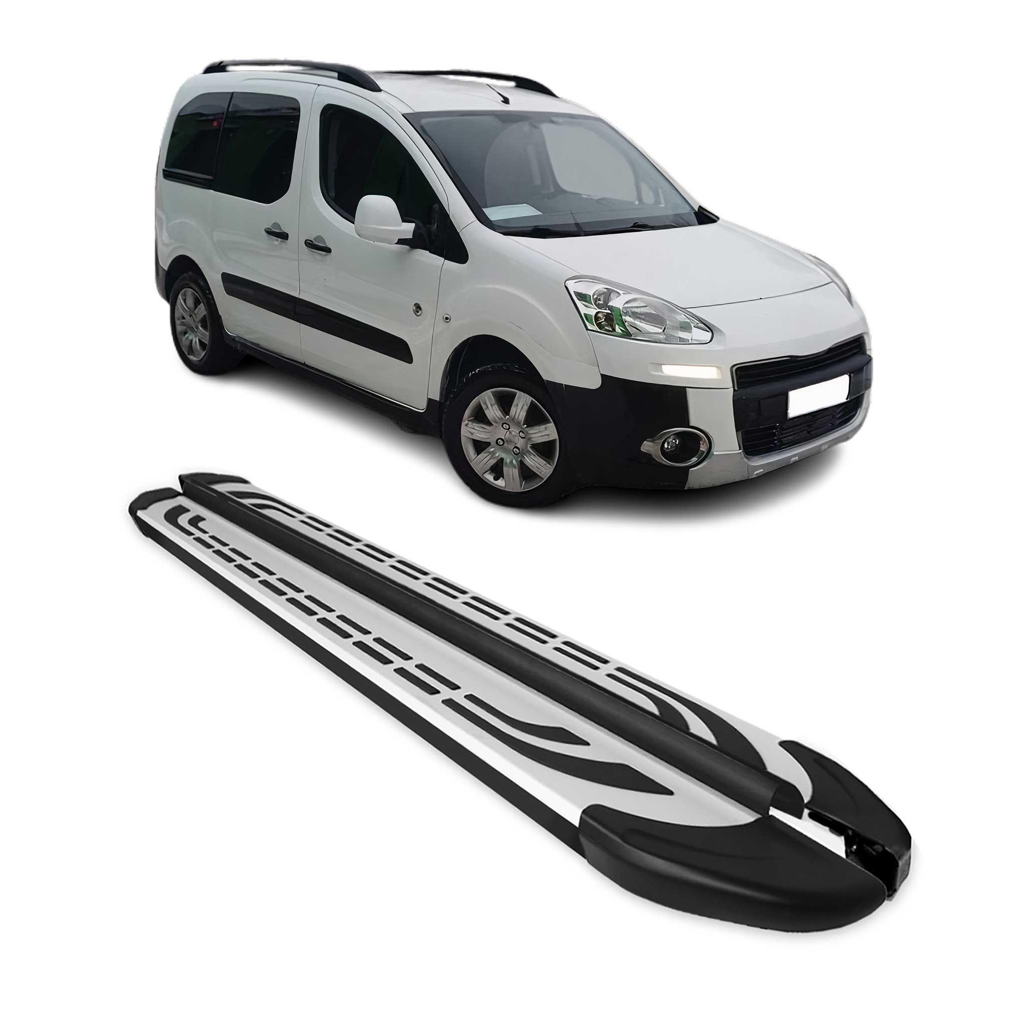 Marchepieds Latéraux pour Peugeot Partner Tepee 2008-2018 Aluminium Gris Noir 2x