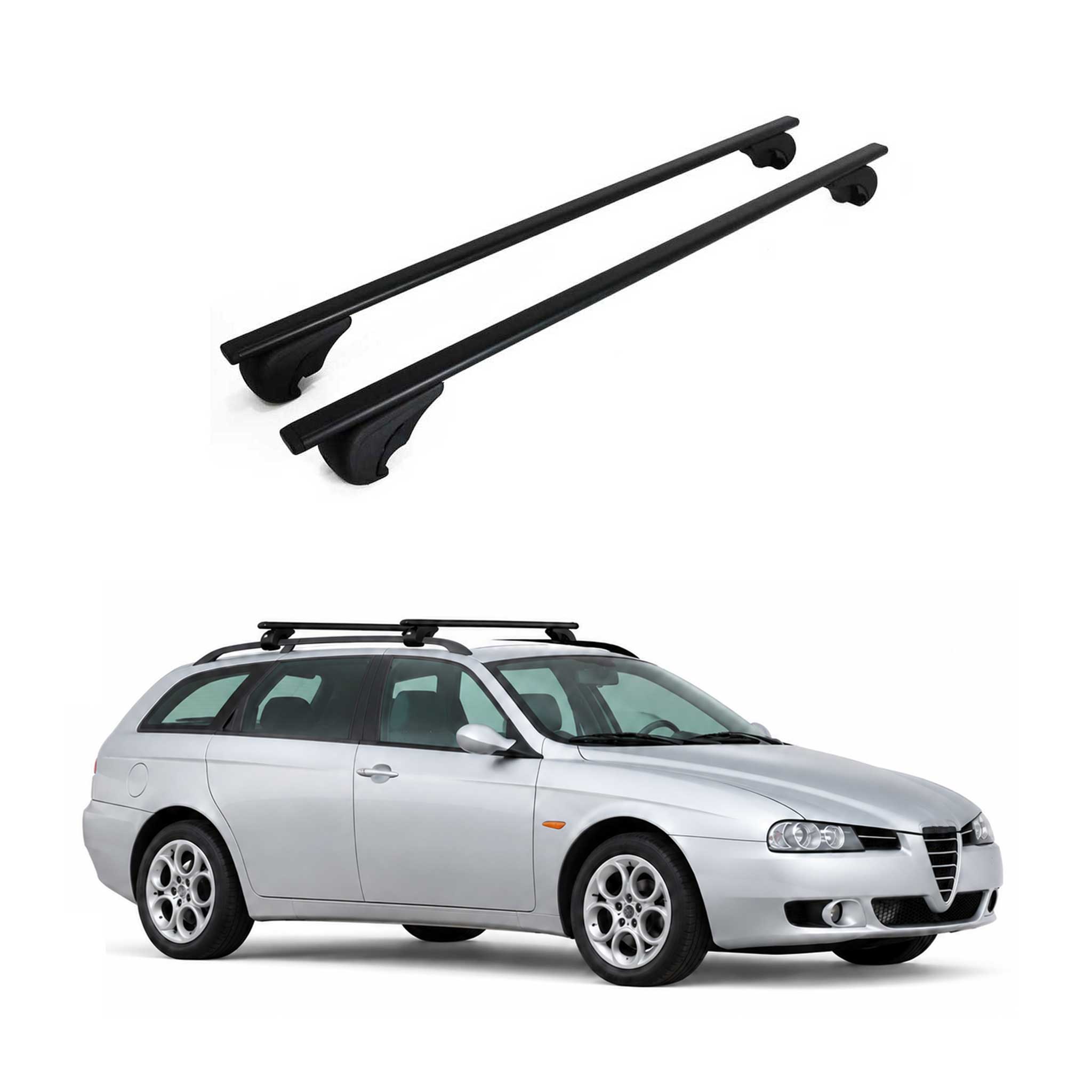 Barres de toit Transversales pour Alfa Romeo 156 Crosswagon 2004-07 Fer Noir 2x