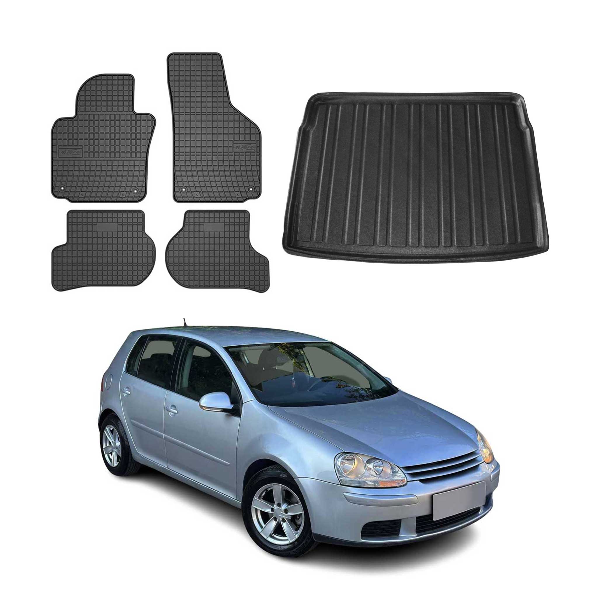 Kit Tapis de sol et coffre pour VW Golf V 2003-2009 HB TPE Noir