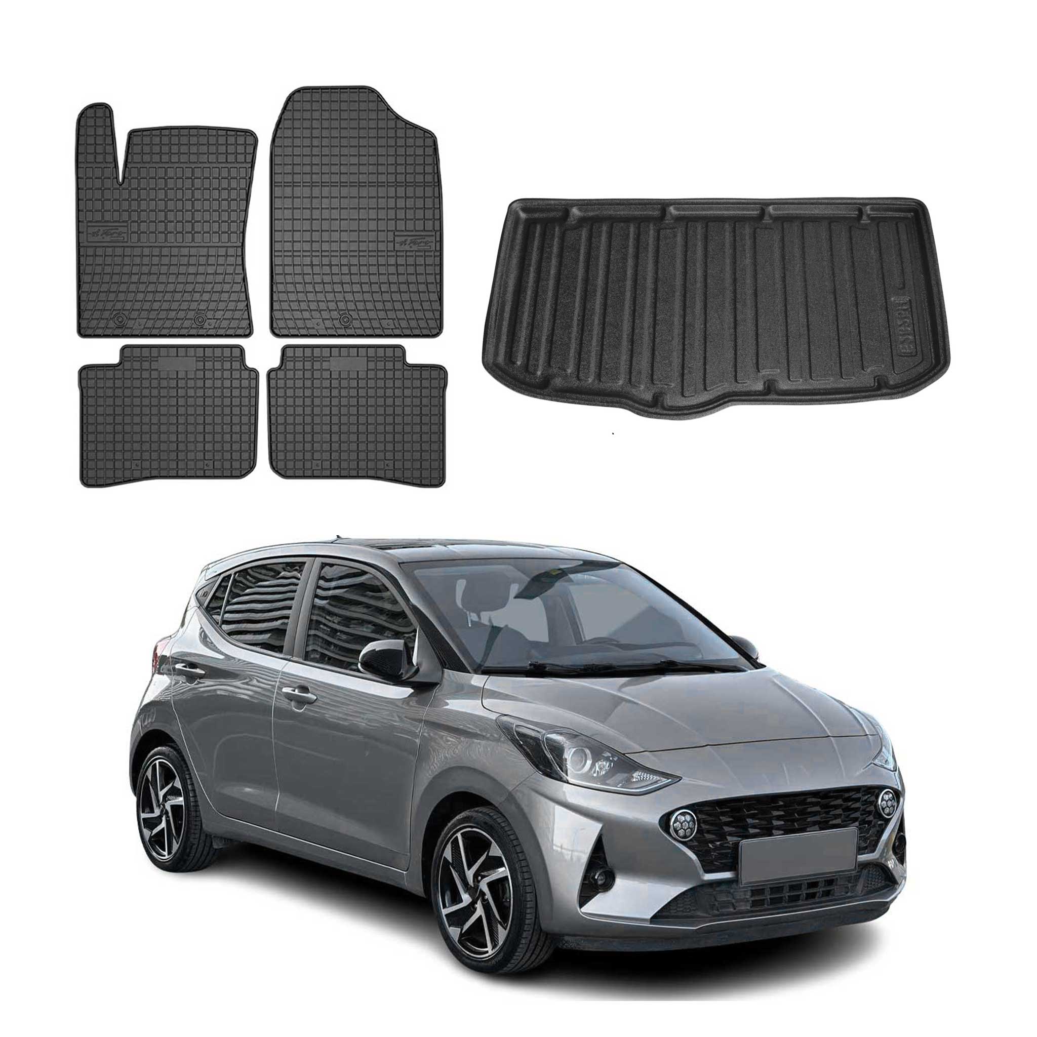 Kit Tapis de sol et coffre pour Hyundai i10 2020-2026 TPE Noir