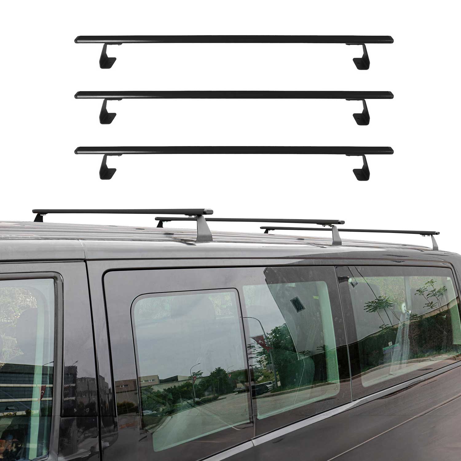 Barres de toit transversales pour VW T7 Multivan 2021-2026 Acier Noir 3Pcs