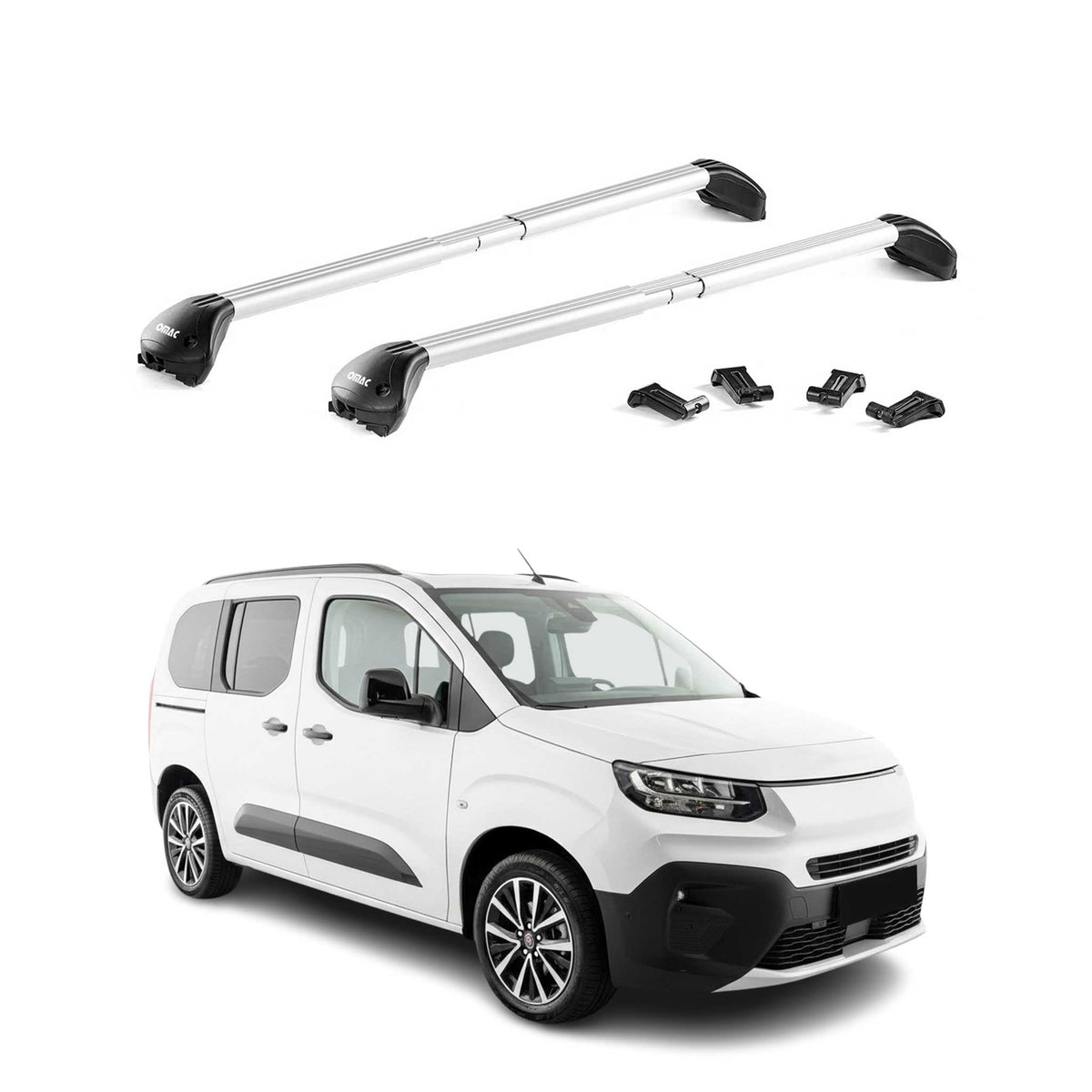 Barres de toit transversales pour Fiat Doblo 2024-2026 5Portes Alu Gris 2x ABE