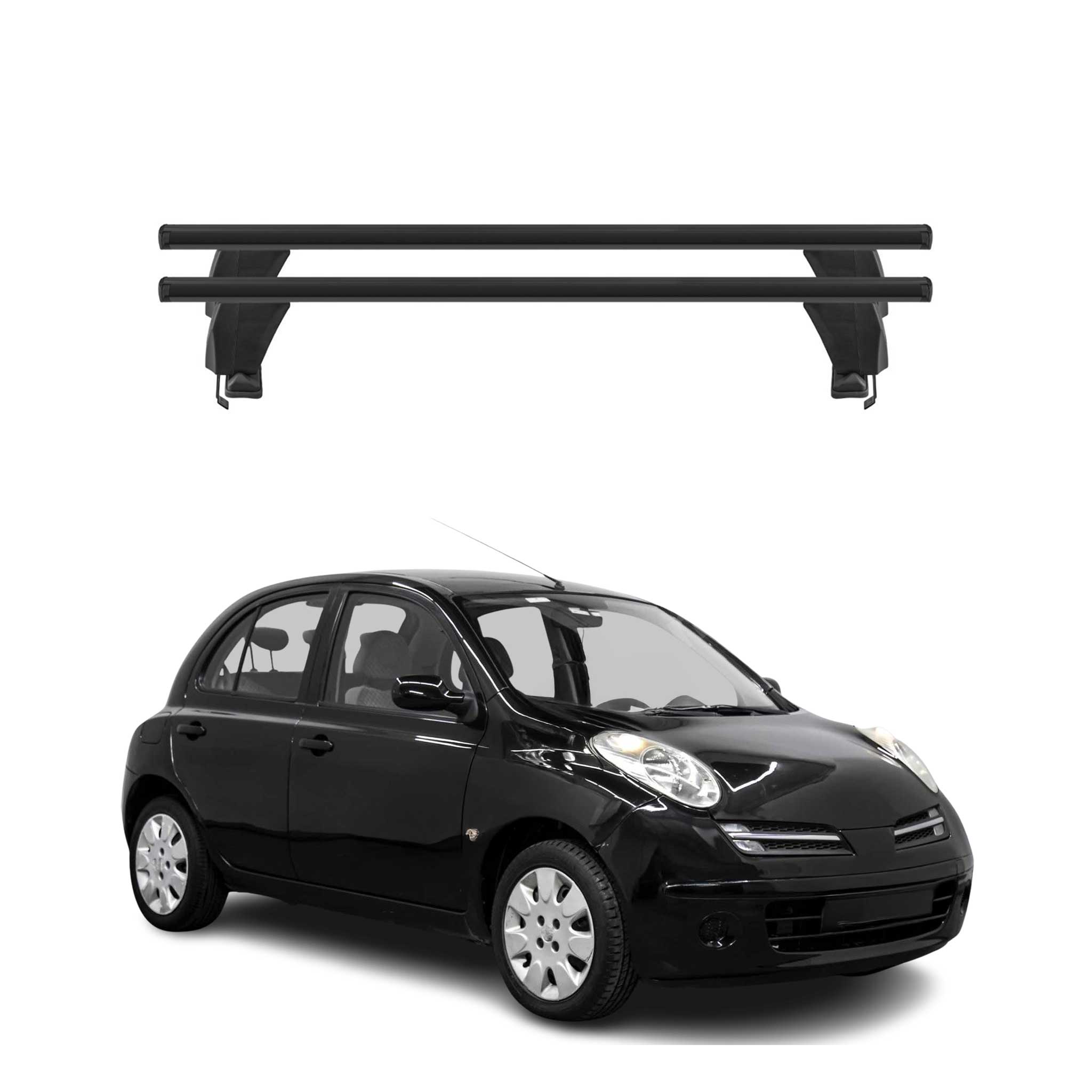 Barres de toit Transversales pour Nissan Micra 2002-2010 Alu Noir 2x 5 portes