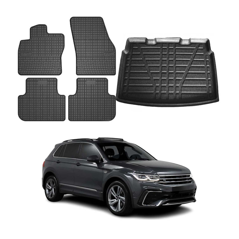 Kit Tapis de sol et coffre pour VW Tiguan 2016-2024 TPE Noir