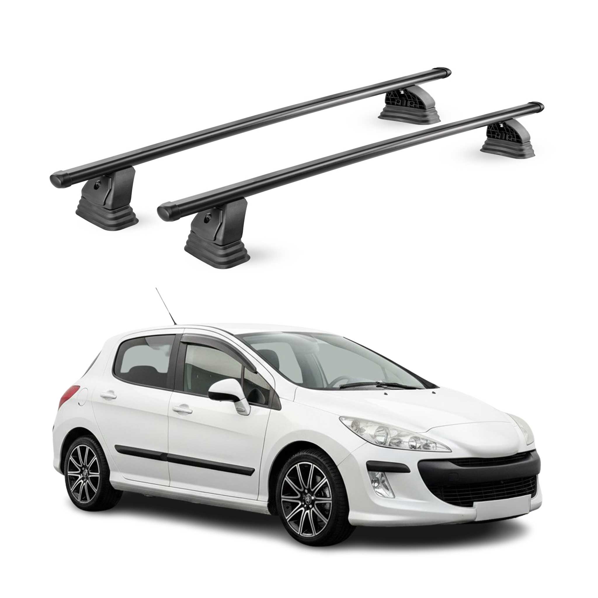 Barres de toit transversales acier pour Peugeot 308 I HB Break 2007-2013 Noir 2x