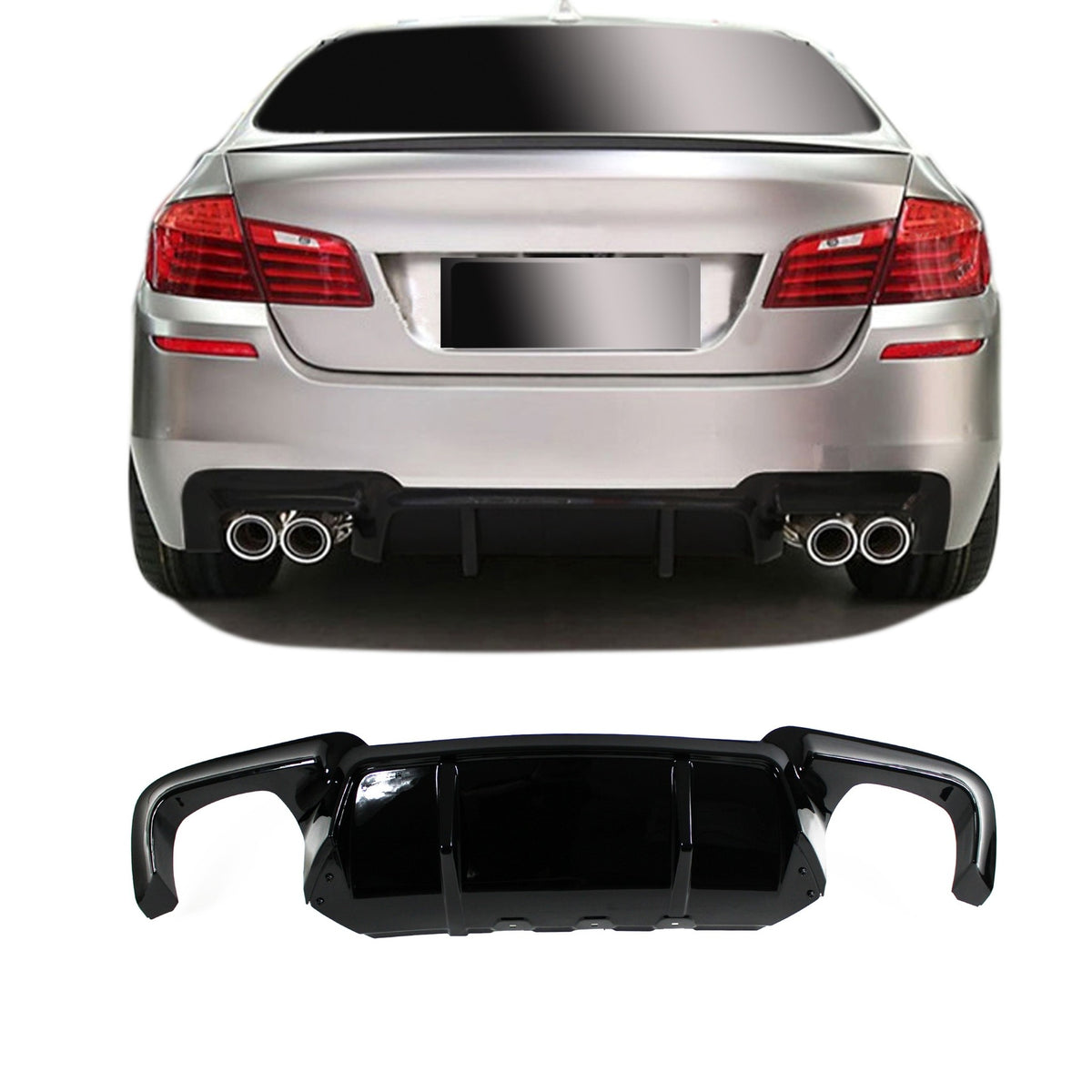 JOM Insert de Pare-choc Arrière pour BMW Série 5 F10/F11 2010-2017 Noir Brillant breite Ausführung