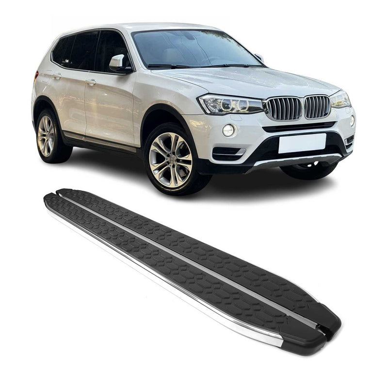 Marchepieds latéraux pour BMW X3 F25 2010-2017 inox Brillant Argent Noir 2Pcs