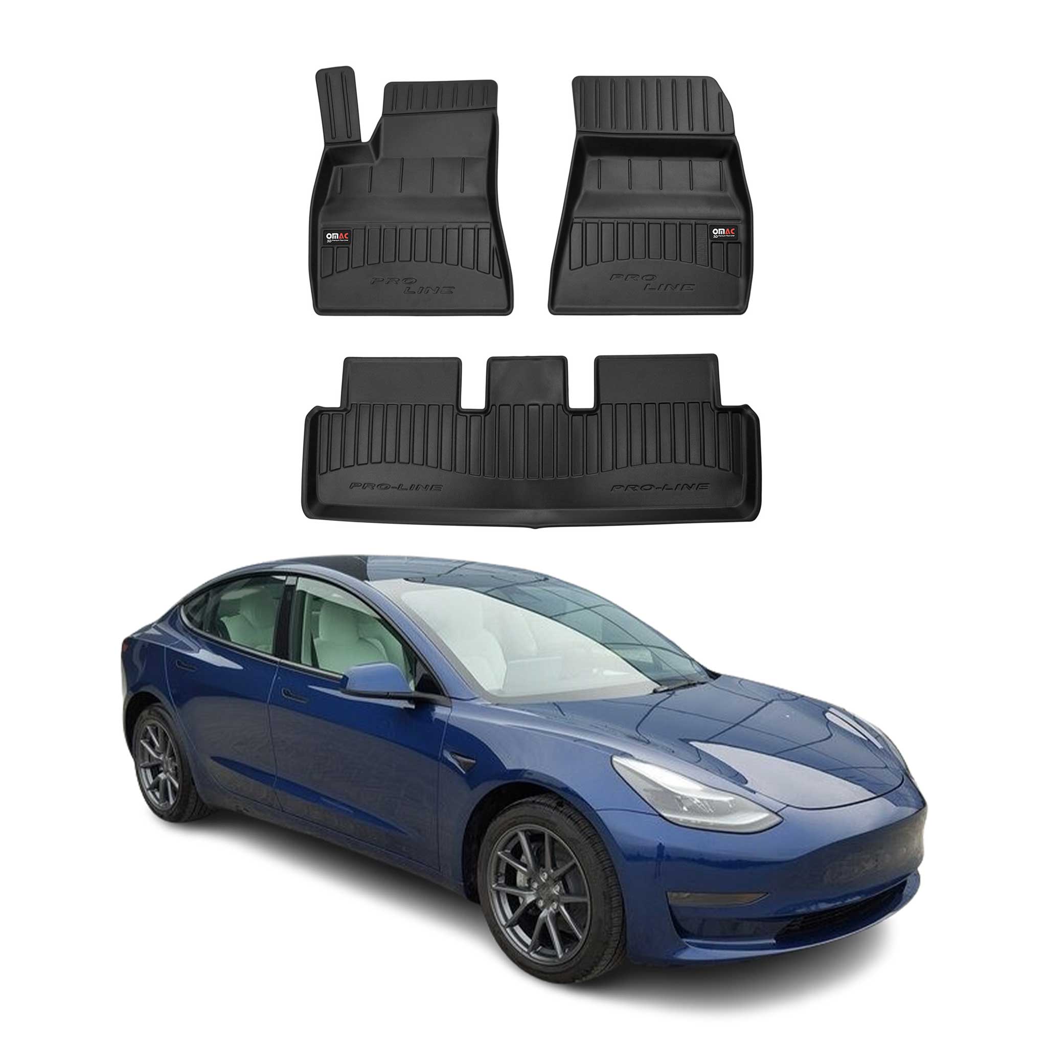 OMAC Tapis de sol en caoutchouc pour Tesla Model 3 2017-2024 Noir Premium