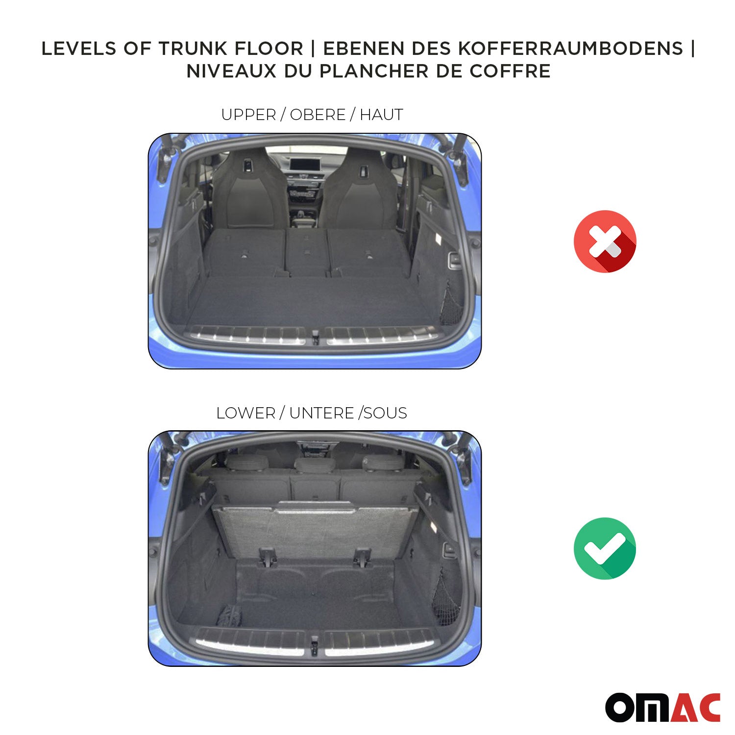 OMAC Tapis de coffre inférieur pour Ford Focus Turnier 2019-2025 en caoutchouc
