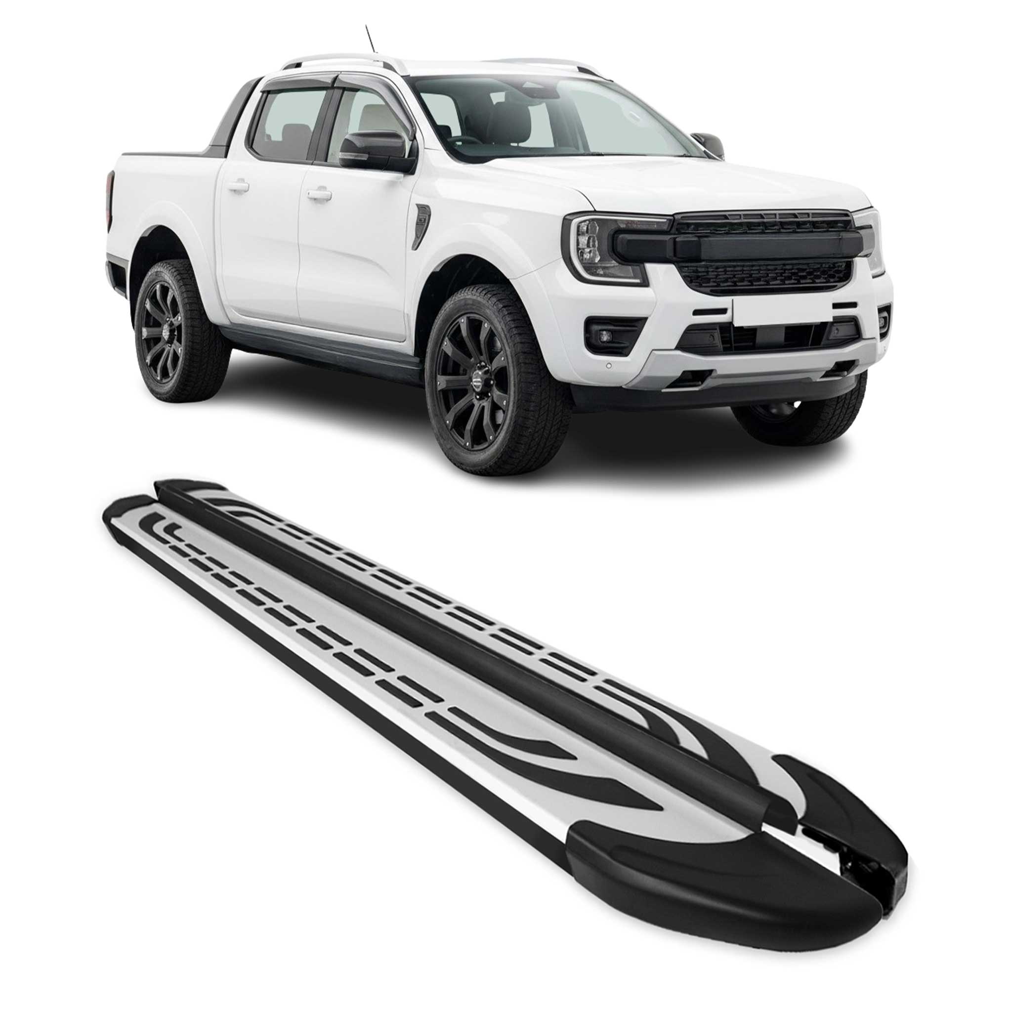 Marchepieds Latéraux Pédale pour Ford Ranger T6 2022-2026 DoubleCab Noir Argenté