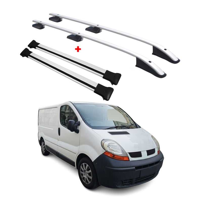 Kit Barres et Rails de Toit pour Renault Trafic Opel Vivaro 2001-14 L1 Alu Gris