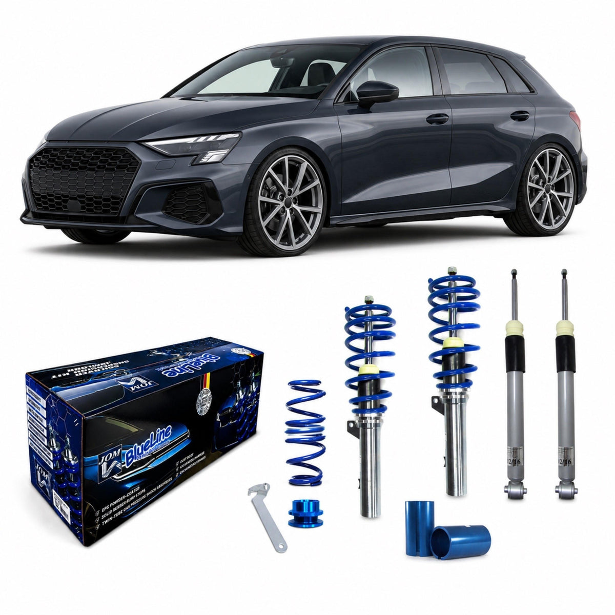 JOM BlueLine Combinés Filetés pour Audi A3 (GY) 30 35 TFSI/30 TDI/35 TDI 2020-
