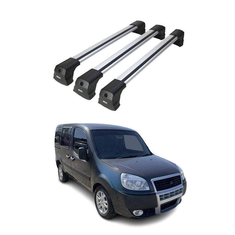 Barres de Toit Transversales pour Fiat Doblo Pre-FL VU 2000-2010 Alu Gris 3 Pcs
