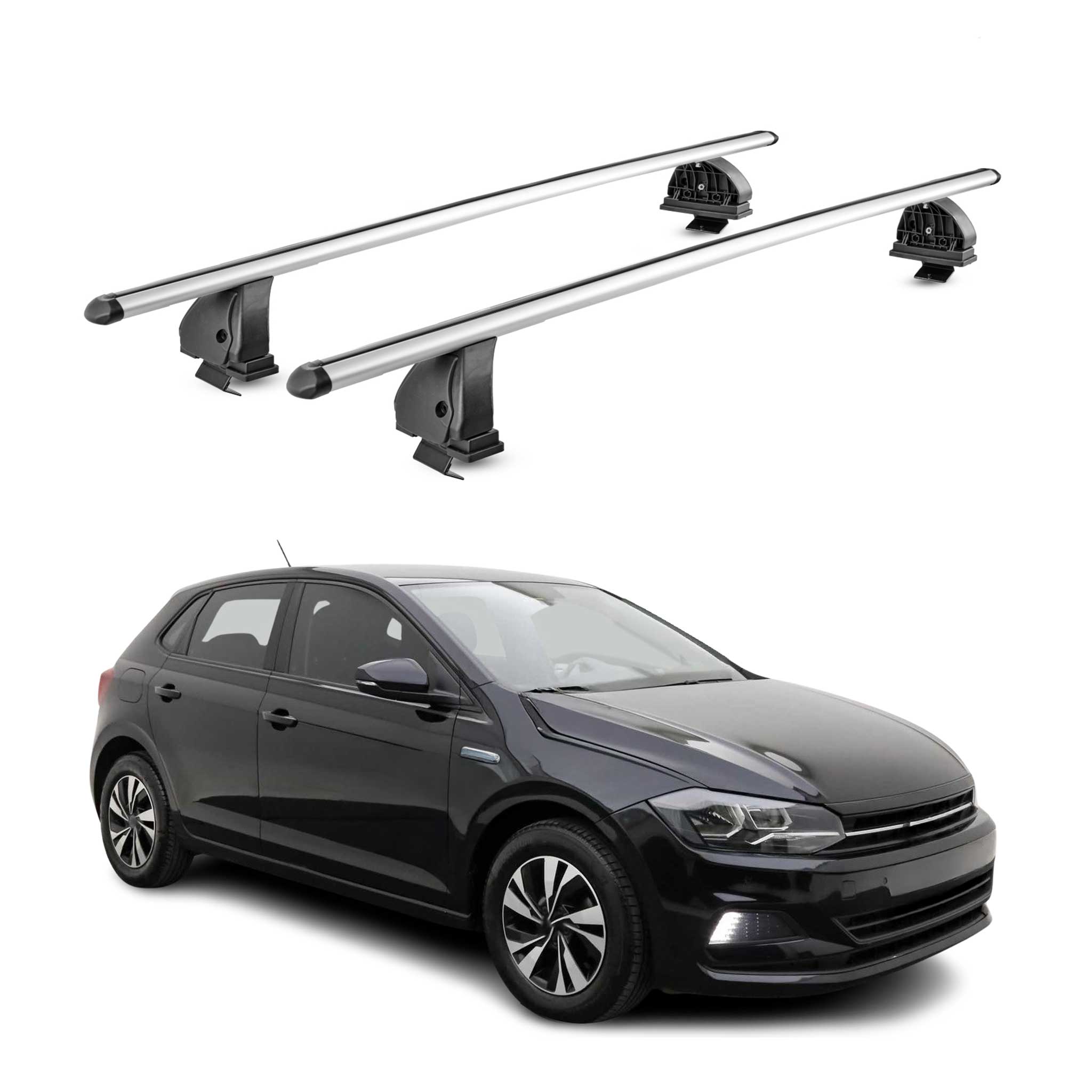 Barres de toit transversales Alu pour VW Polo mk6 HB 2017-2026 TÜV 75 kg Gris 2x