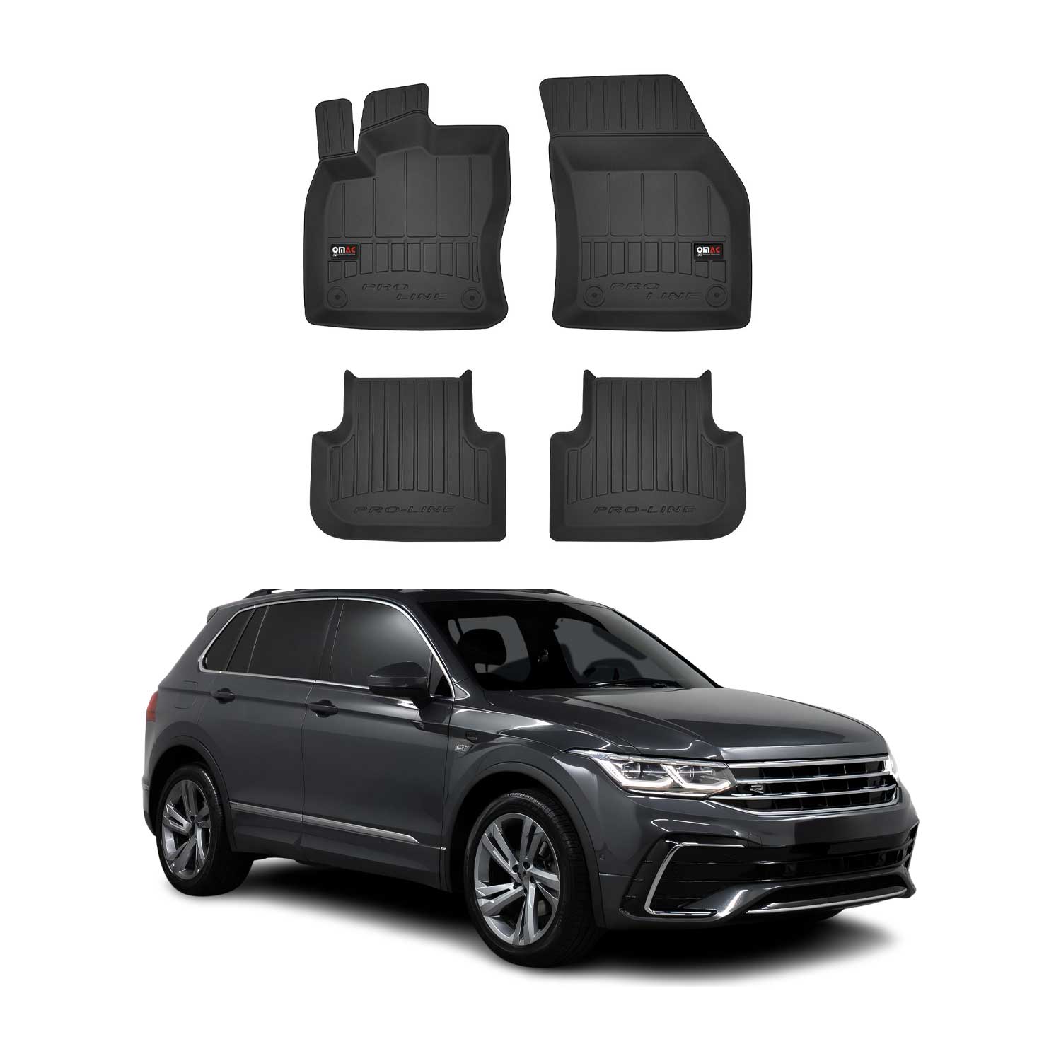 OMAC Tapis de sol en caoutchouc pour VW Tiguan mk2 2016-2024 Noir Premium