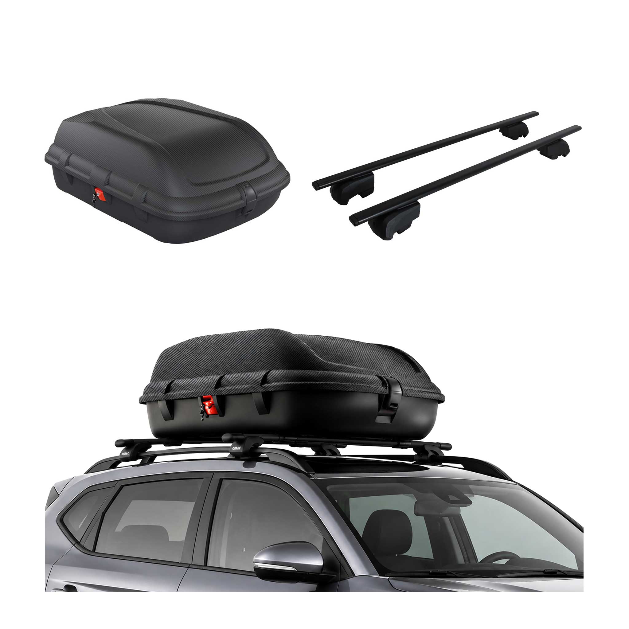Coffre de Toit 270L + Barres de Toit pour Fiat Tipo Cross 2020-2026 Noir