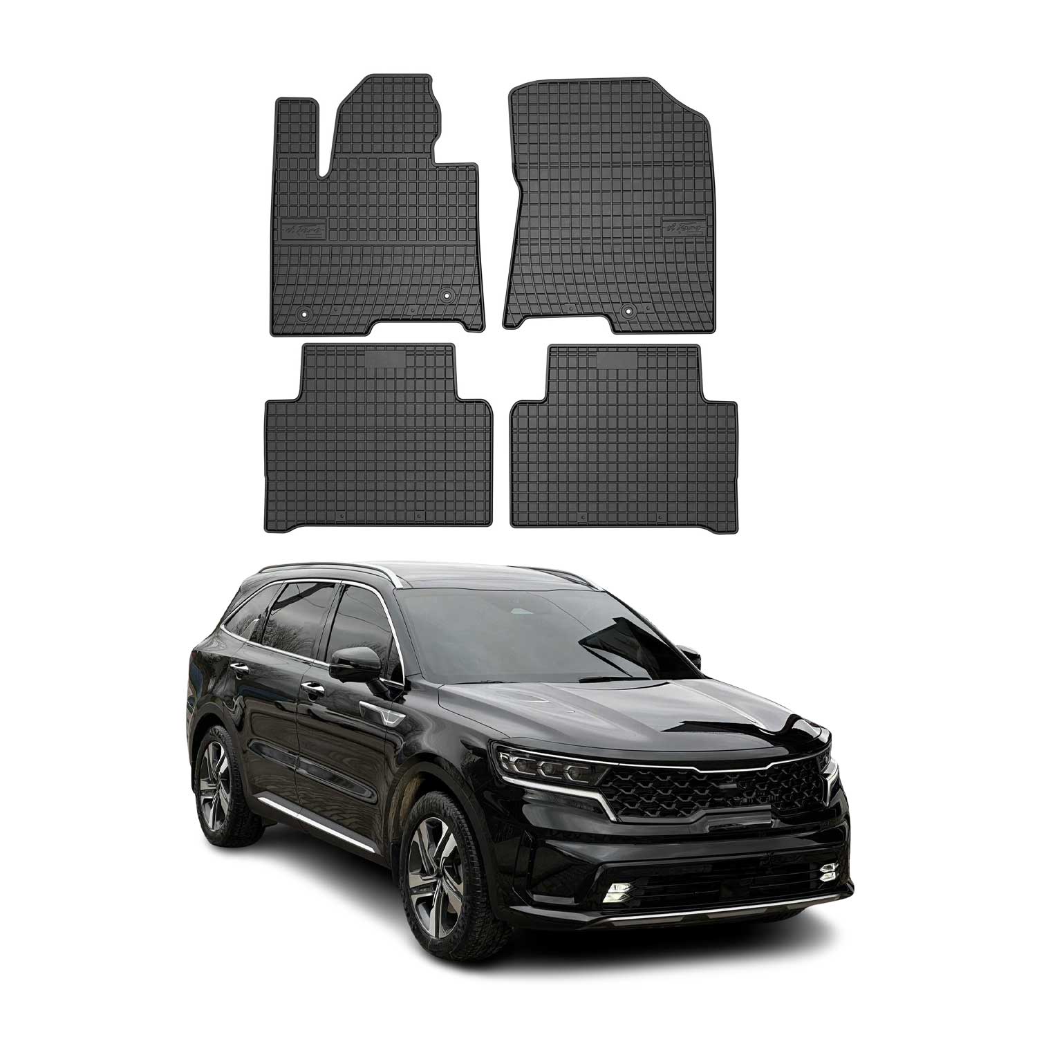 OMAC Tapis de Sol pour Kia Sorento Hybrid PHEV 2020-2024 Caoutchouc Noir 4x