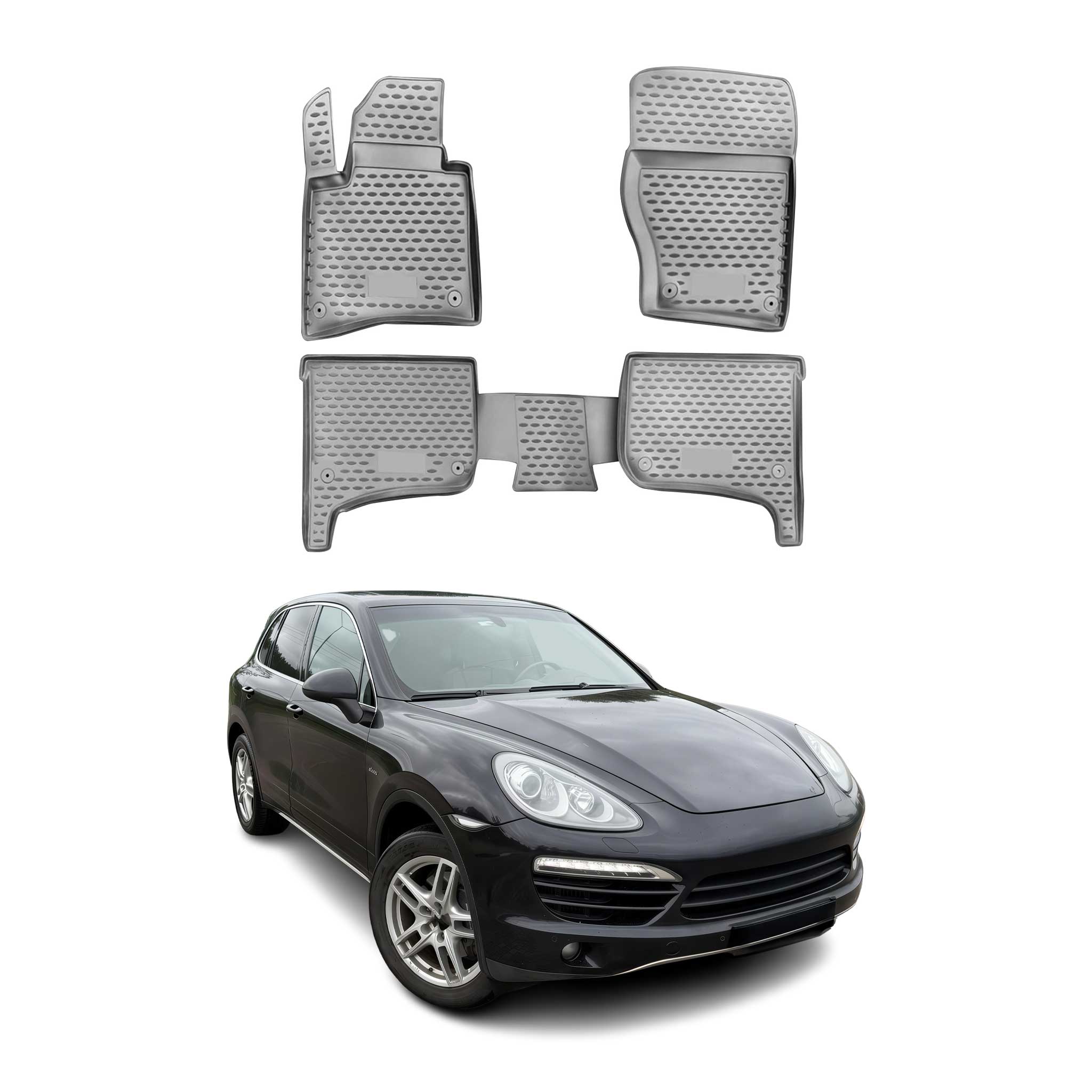 Tapis de sol pour Porsche Cayenne 2010-2016 en caoutchouc TPE 3D Gris 4Pcs