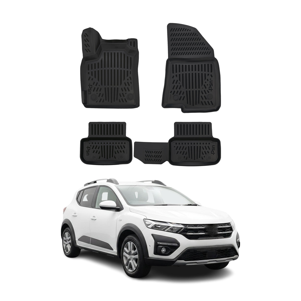 Tapis de sol pour Dacia Sandero 3 2021-2027 Noir 3D en Caoutchouc TPE 4Pcs