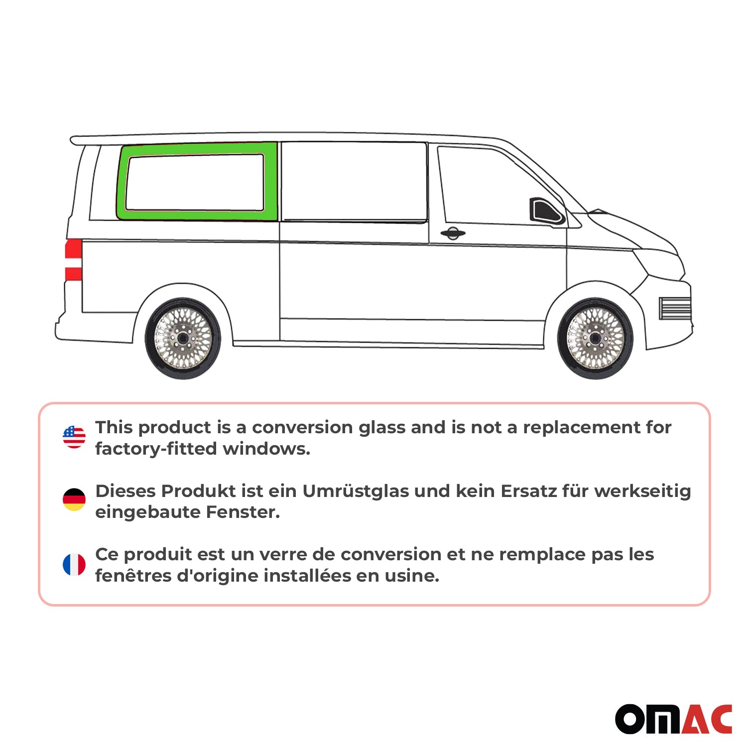 Vitre de Porte pour VW T6 T6.1 Transporter 2015-2024 L2 Arrière Droit Verre fixe