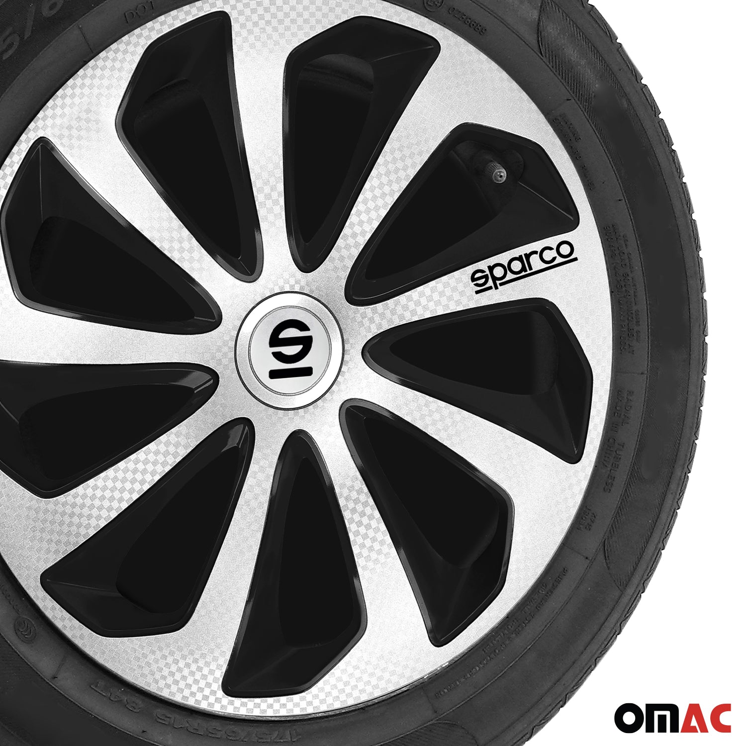 SPARCO Jeu Enjoliveurs de Roues 16 Pouces Argenté Noir Carbone 4Pcs
