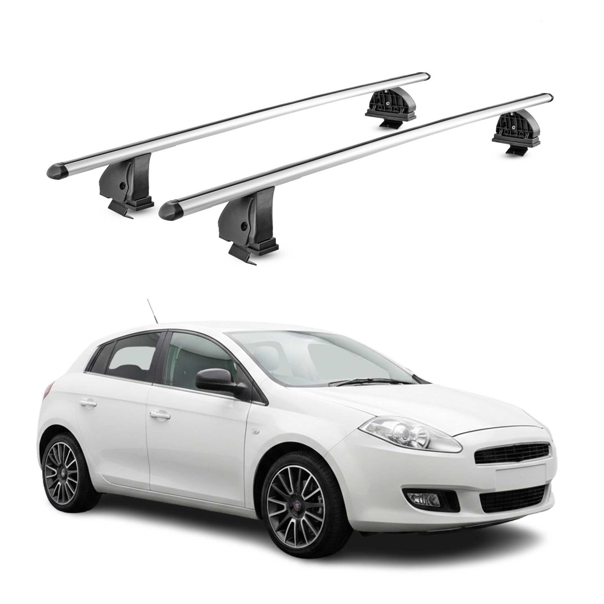 Barres de toit transversales Alu pour Fiat Bravo II 2007-2014 TÜV 75 kg Gris 2x