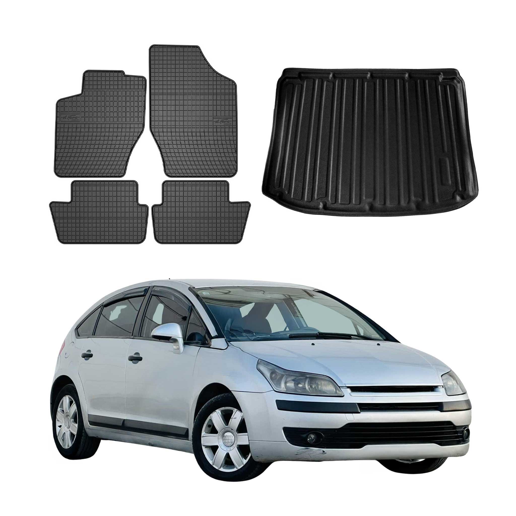 Kit Tapis de sol et coffre pour Citroen C4 2004-2010 HB TPE Noir