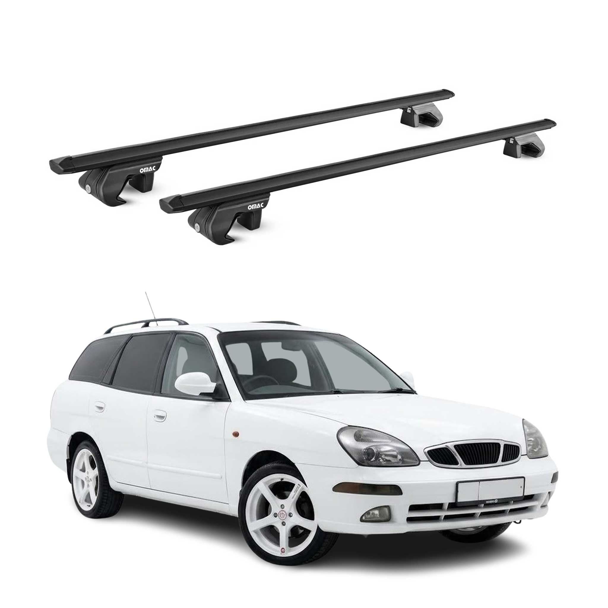Barres de toit transversales pour Daewoo Nubira Break 1997-2003 Alu Noir ABE