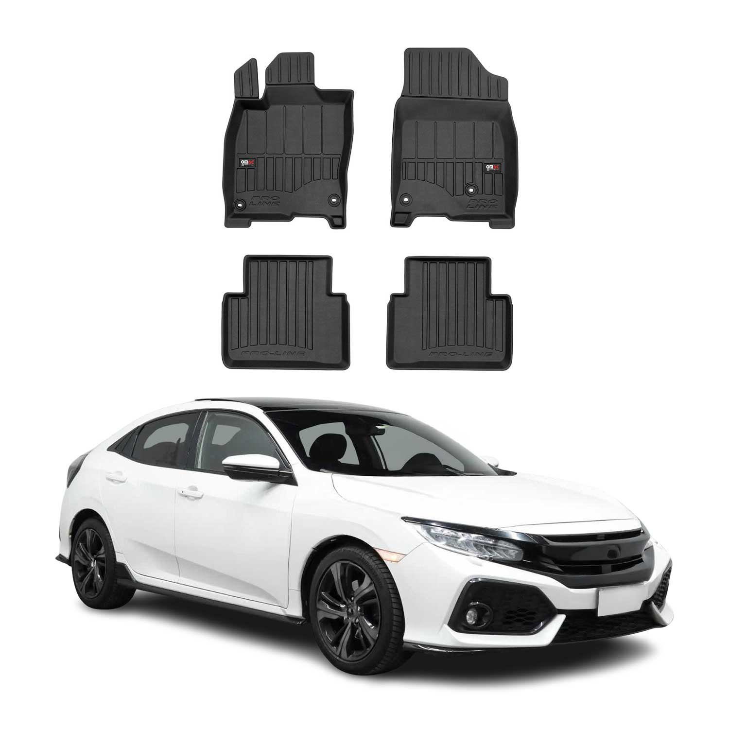 OMAC Tapis de sol en caoutchouc pour Honda Civic X 2017-2021 Noir Premium