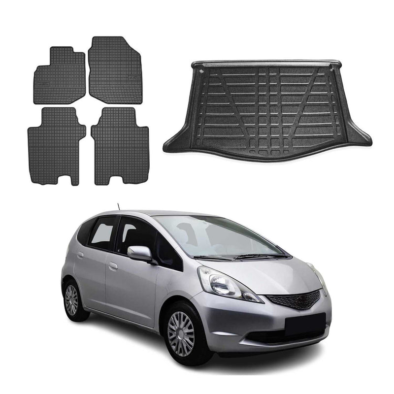 Kit Tapis de sol et coffre pour Honda Jazz 2008-2015 TPE Noir