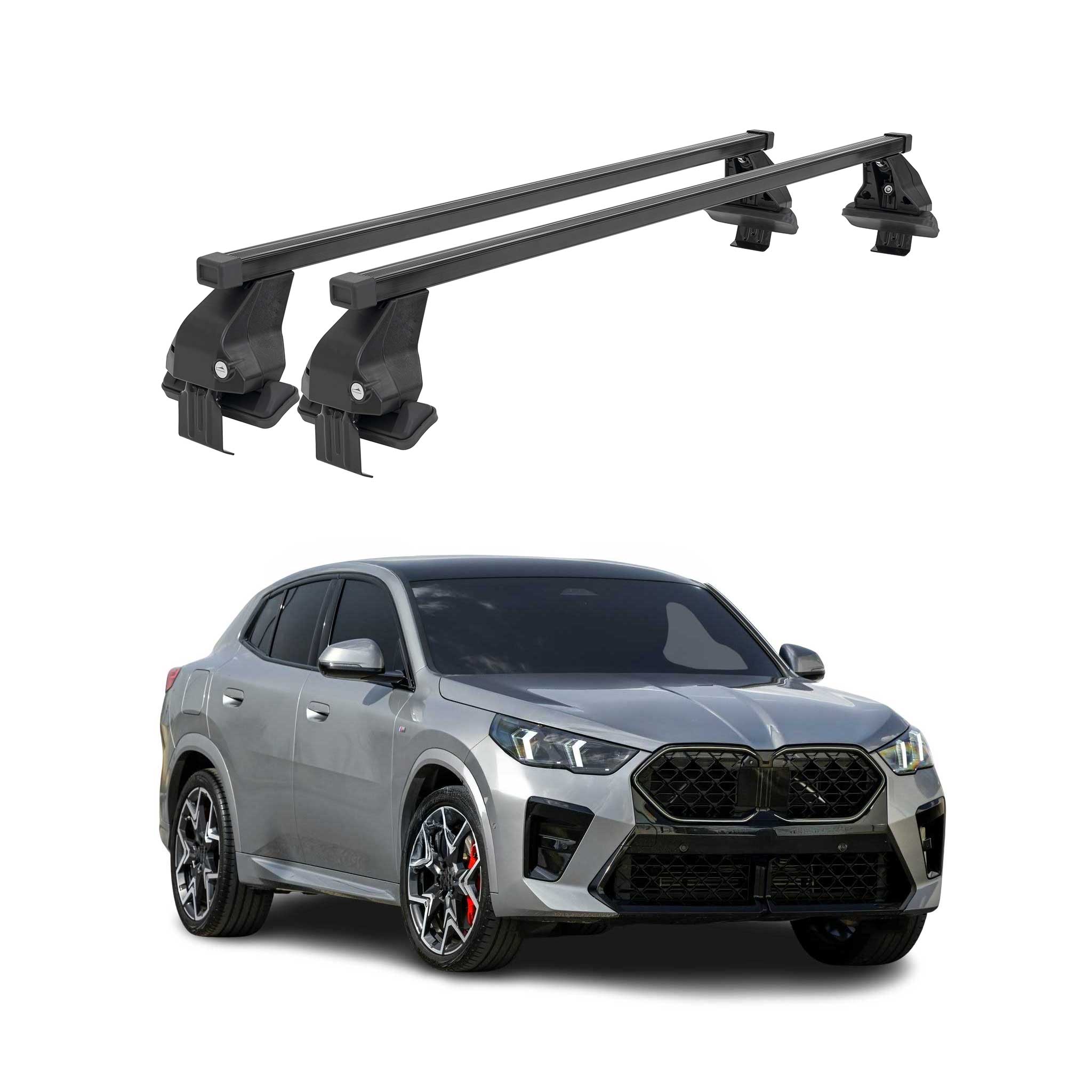 Menabo Barres de toit Transversales pour BMW X2 U10 2023-2026 Noir Acier 2x