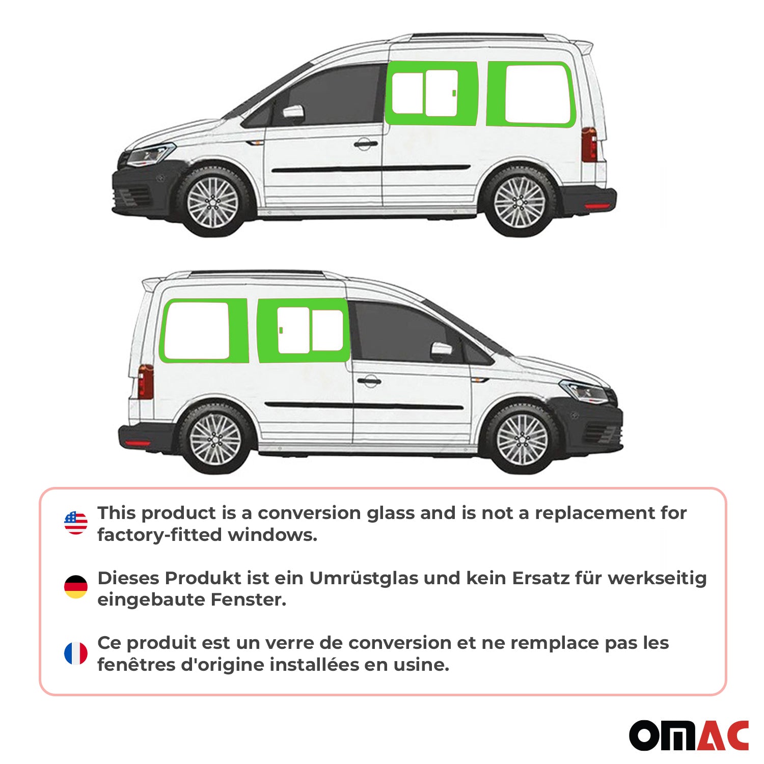 Vitres de Fenêtres Latérales Coulissantes Arriéres pour VW Caddy 2003-2020 L1 4x
