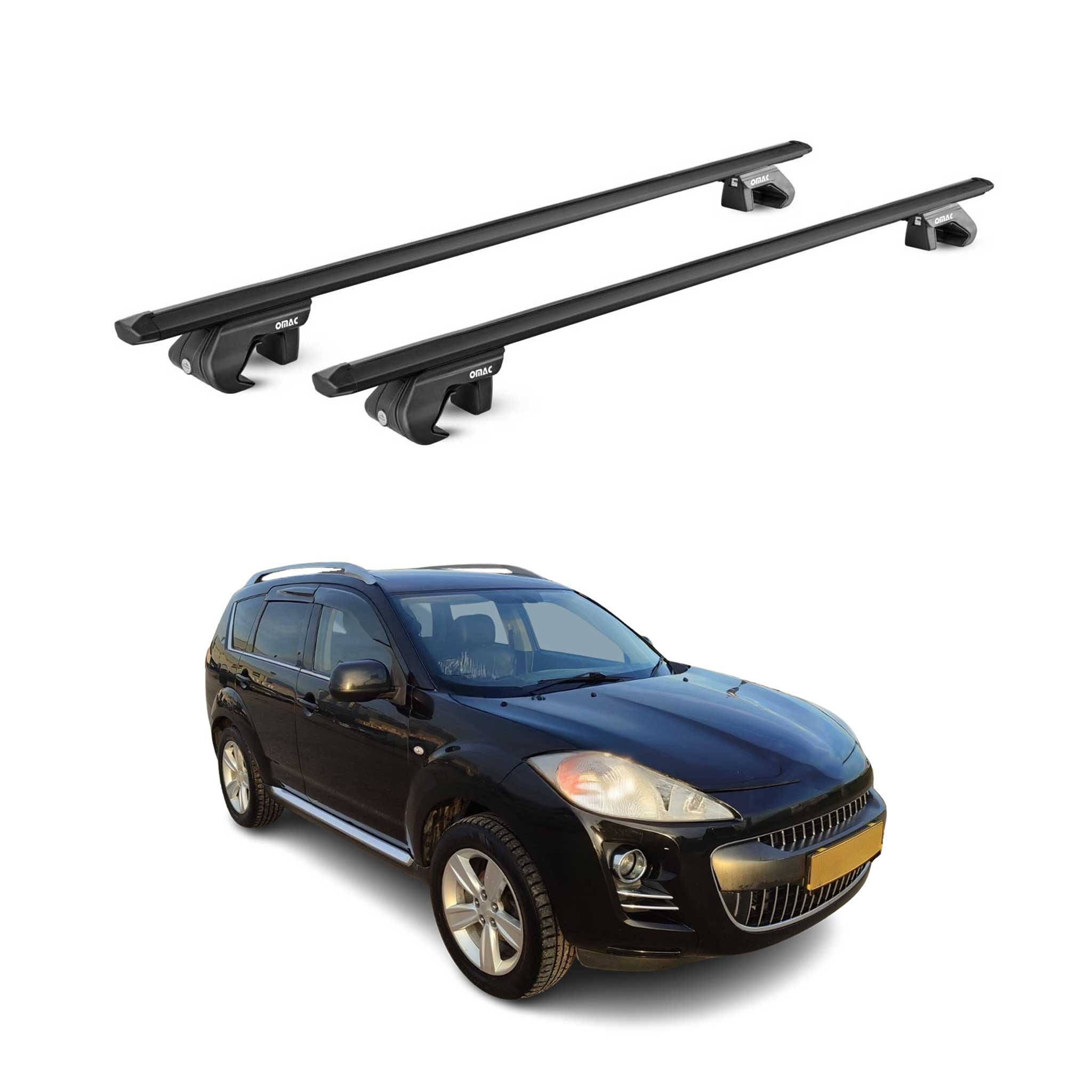 Barres de toit transversales ABE pour Peugeot 4007 2007-2012 5 P Alu Noir 2x