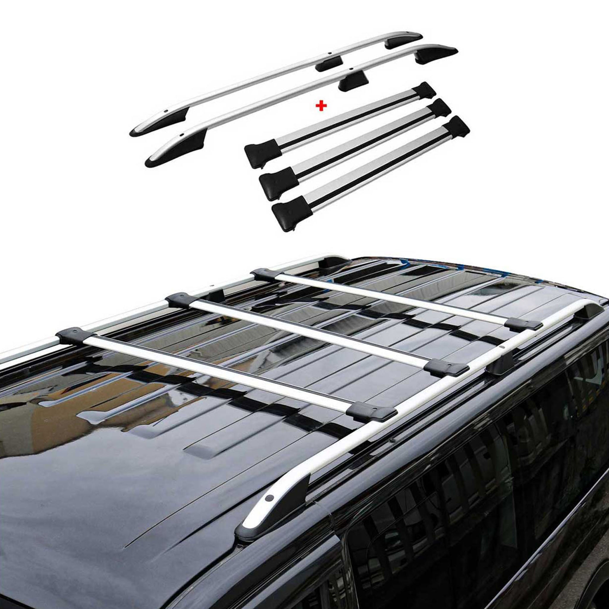Kit Barres de toit pour VW T5 T6 Transporter Alu Gris L2 Empattement Long 5x