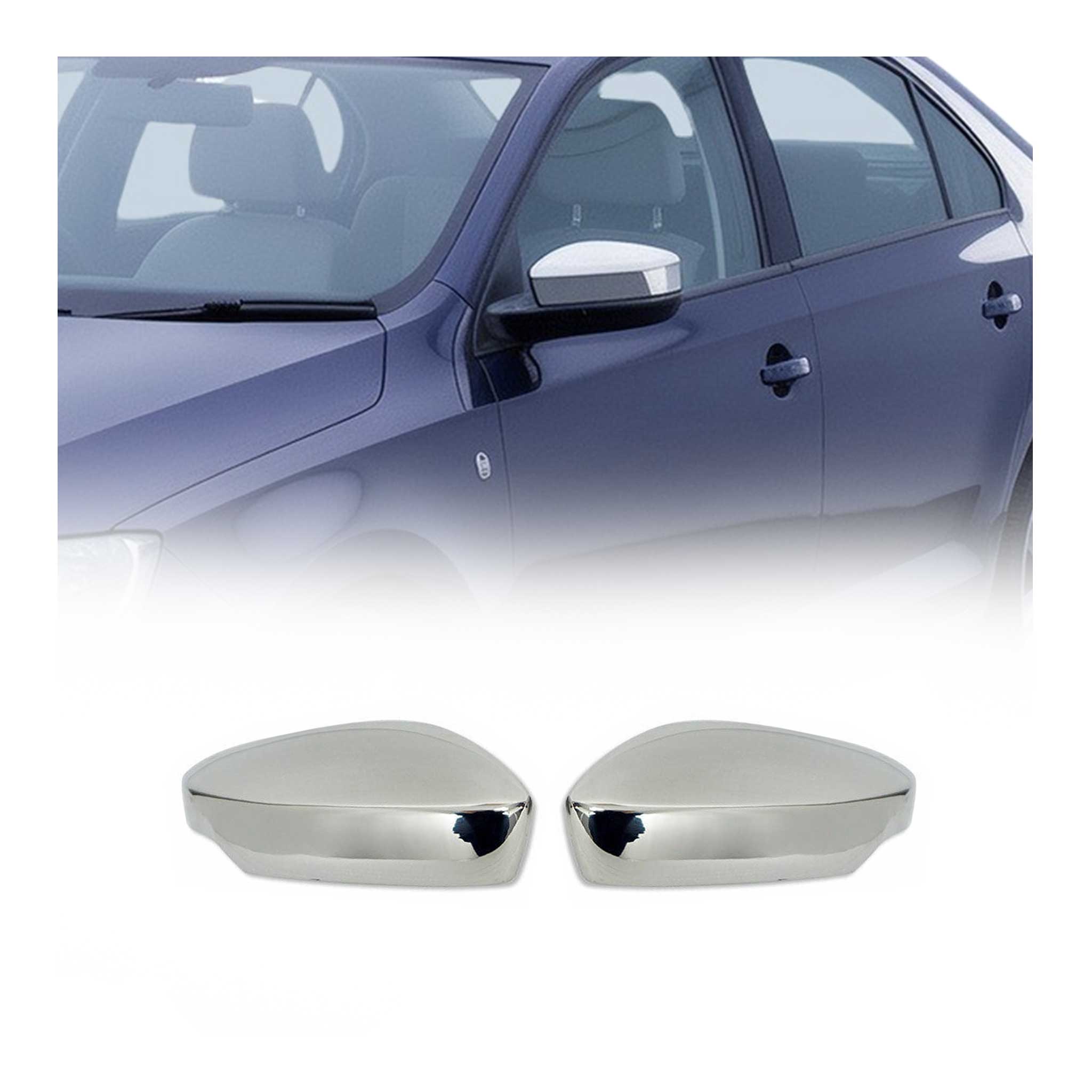 Coques de Rétroviseurs pour Skoda Rapid Berline 2012-2019 en Acier Chromé Argent