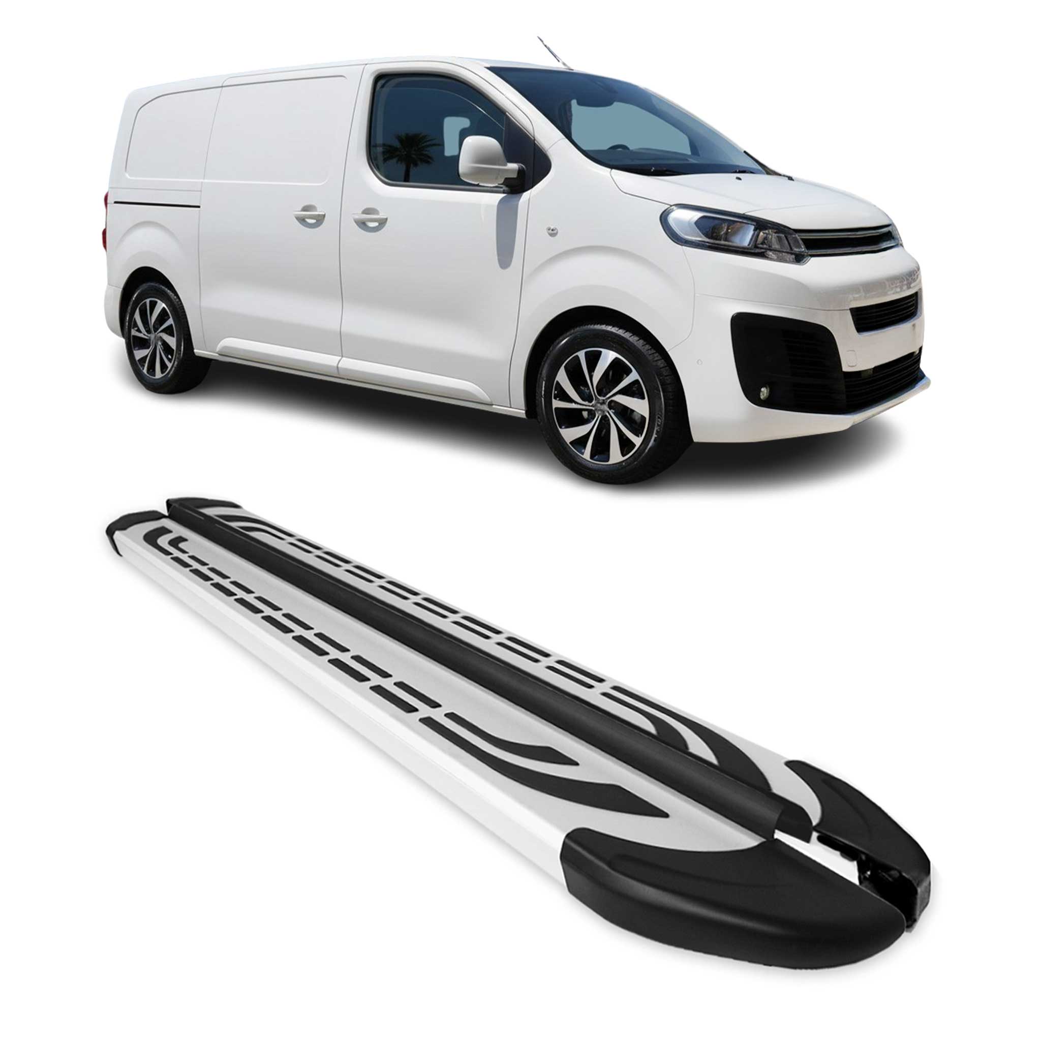Marchepieds Latéraux pour Citroen Jumpy 2016-2026 Aluminium Gris L1 Court 2Pcs