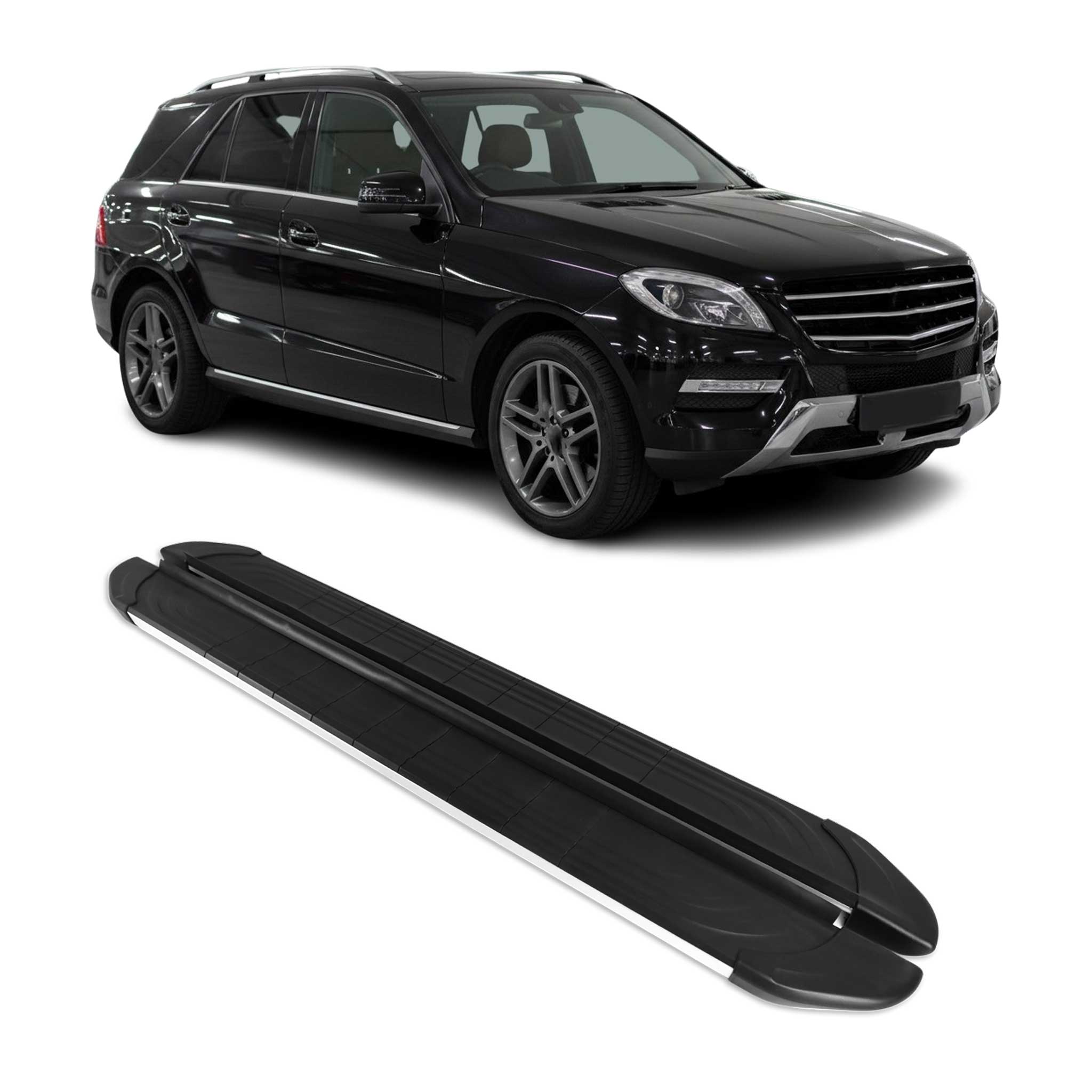 Marchepieds Latéraux pour Mercedes Classe M W166 2011-2019 Alu Gris Noir 2Pcs